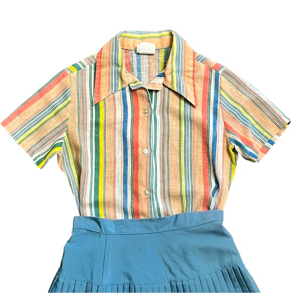 Vintage Kids Sears and Roebuck Cotton Polyester wide lapel stripe button shirt - Picture 5 of 6